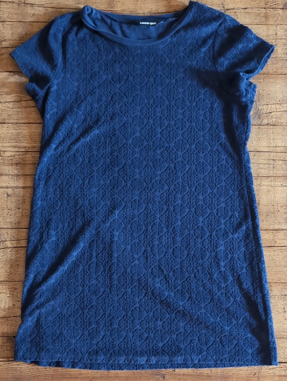Medium Lands' End Navy Lace-Overlay Tshirt Dress